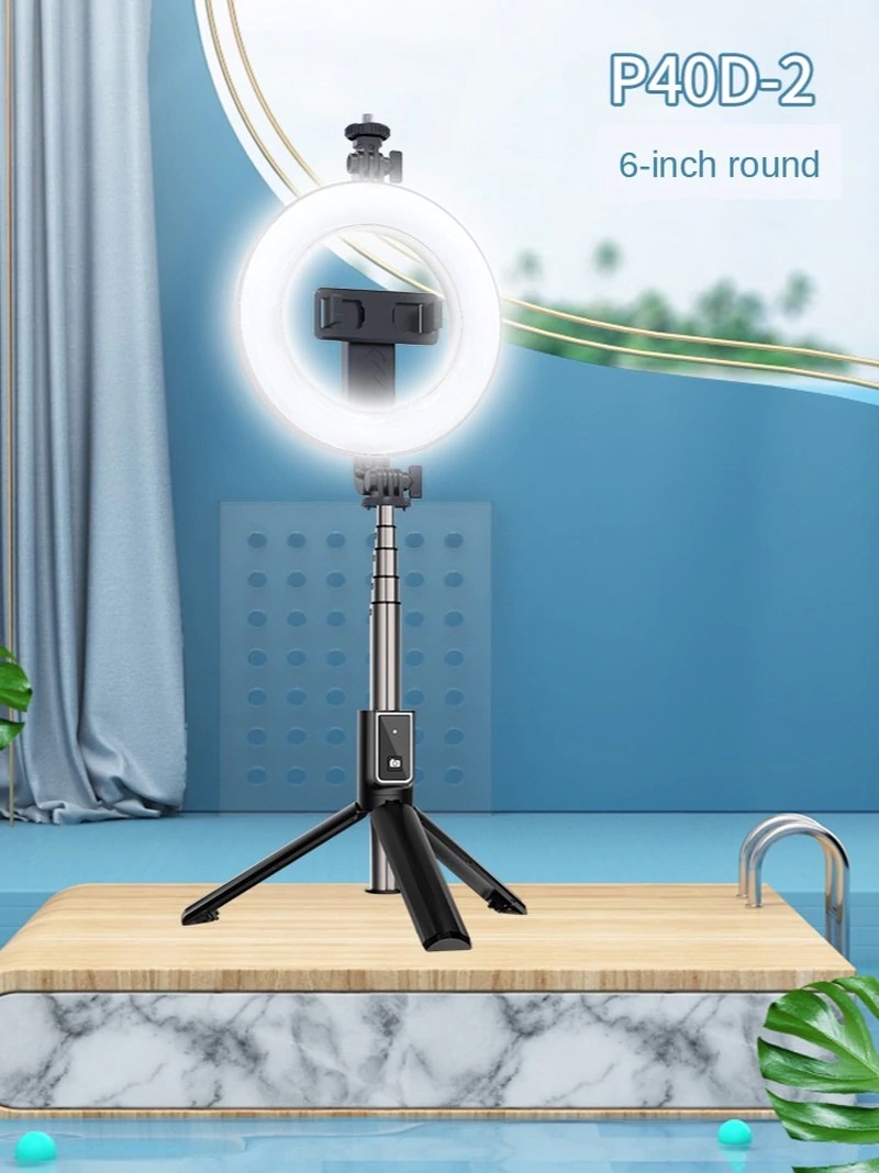 6 inch LED Light Wireless Bluetooth Remote Extendable Selfie Stick with Tripod Stand Round Design